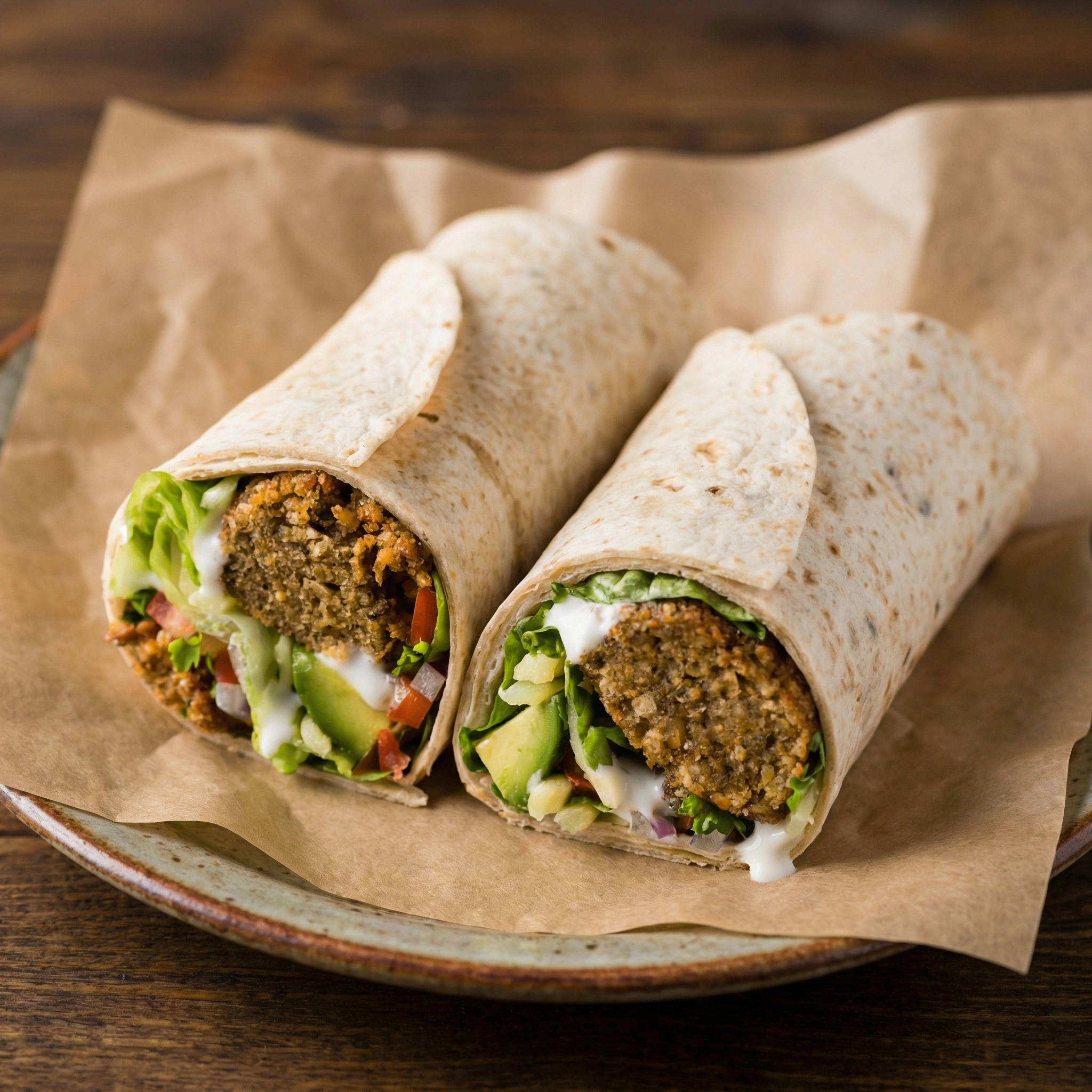 Falafel Wrap - Vegetarian Middle Eastern wrap at Aleppo's House Restaurant Saskatoon