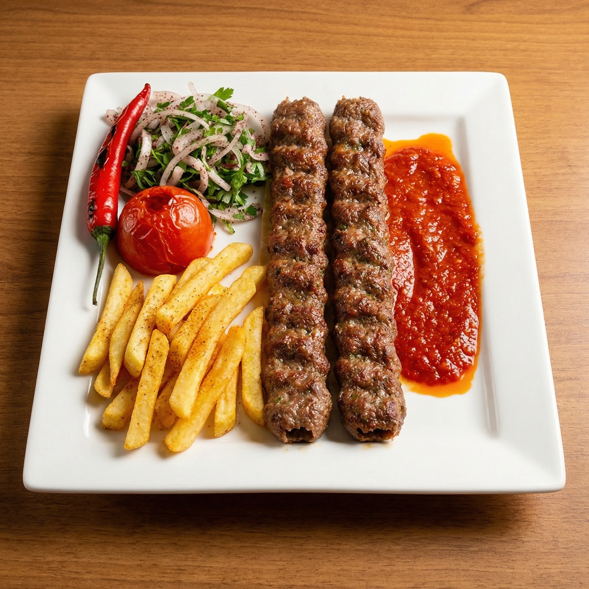 Kebab Halabi Plate - Authentic Syrian kebab at Aleppo's House Restaurant in Saskatoon