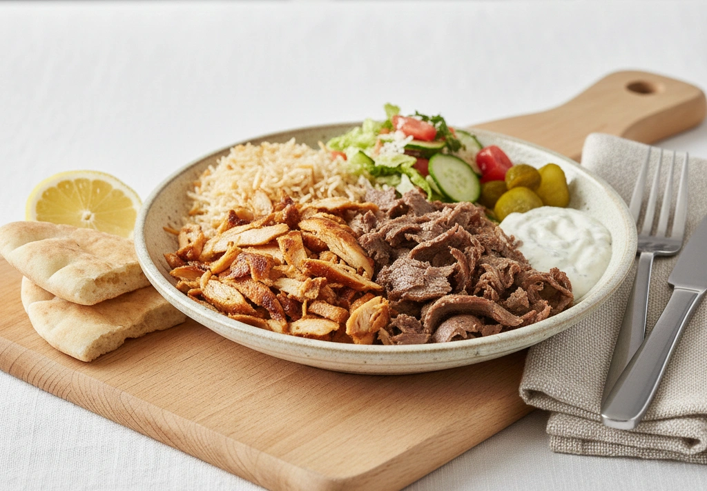 Mixed Shawarma Plate - Beef and chicken shawarma at Aleppo's House Restaurant Saskatoon